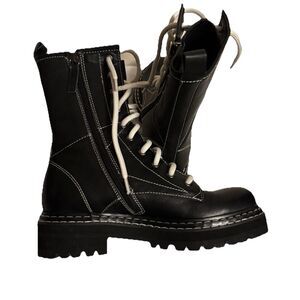 $245 Bibi Lou Black Leather Moto Combat Lace Up Boots Size EU 37 US 7